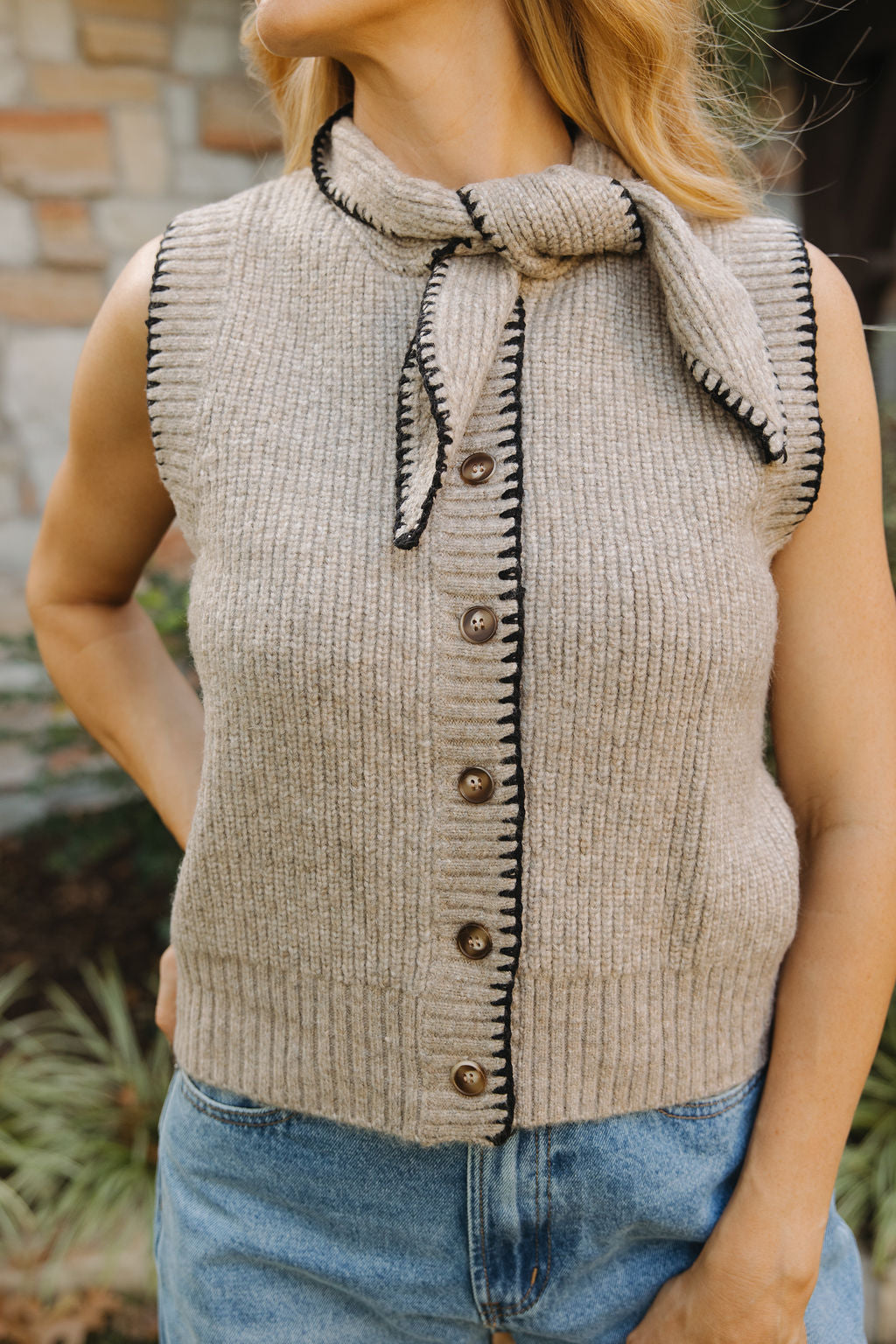 Tie Neck Sweater Vest