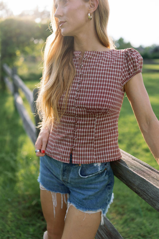 Plaid Puff Sleeve Top